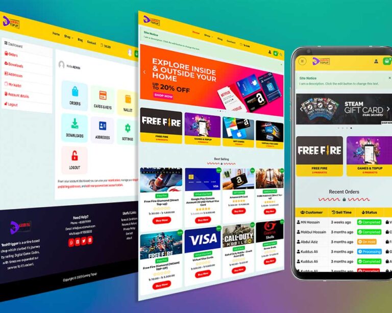 (Demo-1) Games TopUp, Visa, Gift Card, Digital Product Selling Website Code